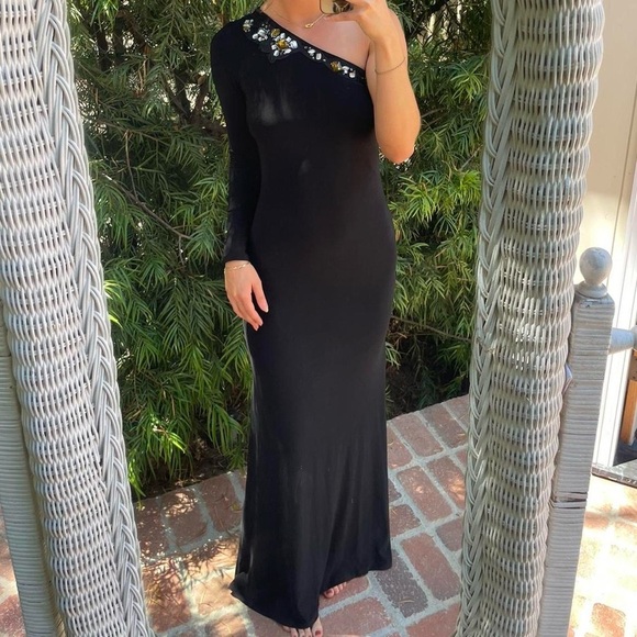 Beautiful Vintage A.B.S. By Allen Schwartz one shoulder gem maxi gown - Picture 6 of 7